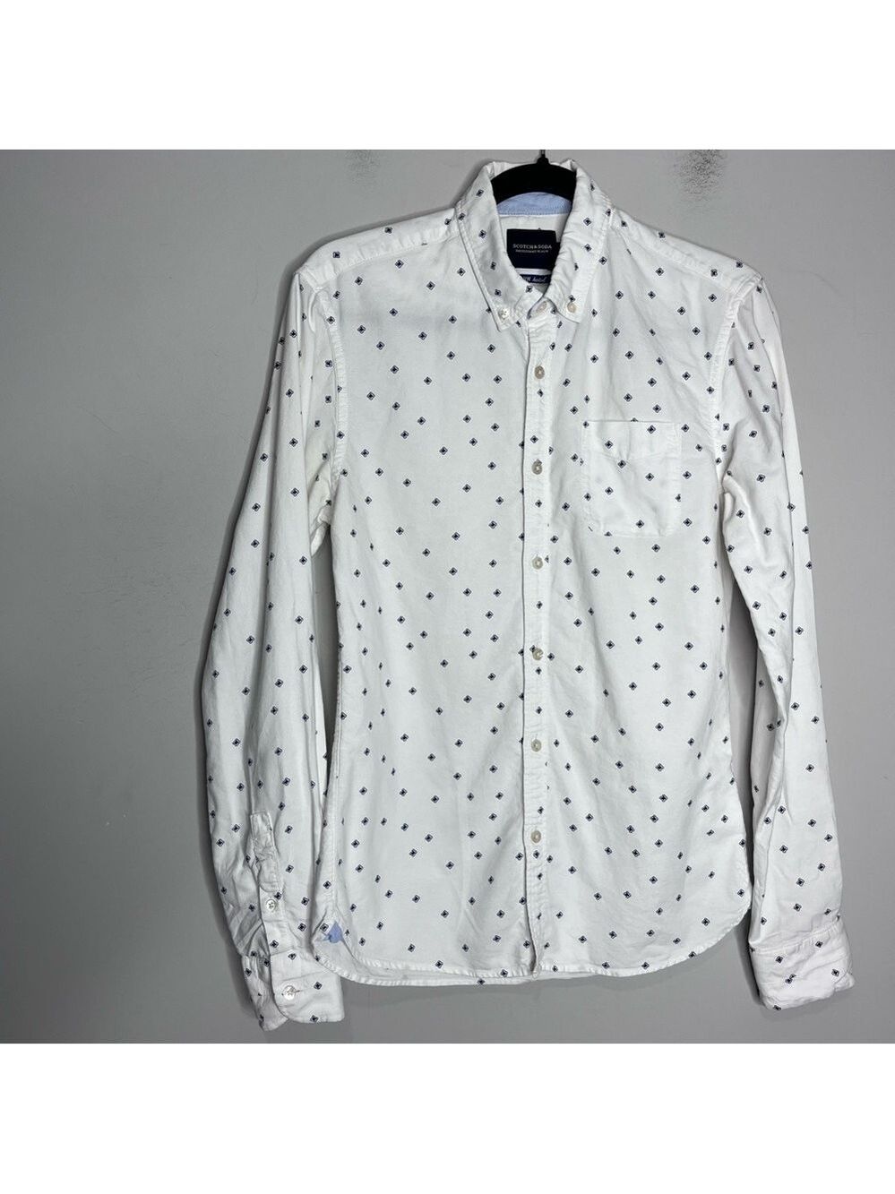 Scotch & Soda Blauw Hotel Slim Fit Long Sleeve Cotton Button Up Shirt, size S